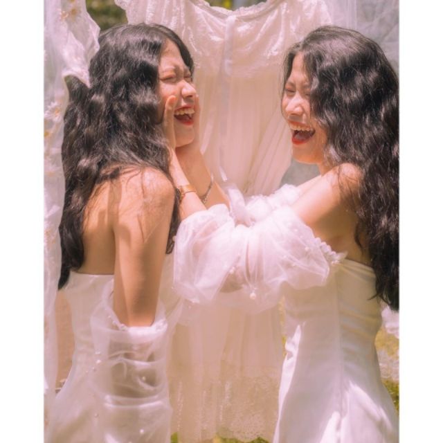 Váy trễ vai dự tiệc phối tay lưới siêu xinh kèm ảnh thật SẴN TRẮNG SIZE S, L | BigBuy360 - bigbuy360.vn