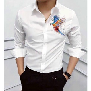 Áo sơ mi nam hàn quốc dài tay chất lụa họa tiết