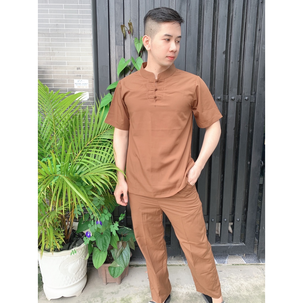 ĐỒ LAM ĐI CHÙA Set Đồ Lam Cao Cấp Cổ Tàu 3 Nút