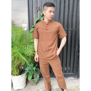 ĐỒ LAM ĐI CHÙA Set Đồ Lam Cao Cấp Cổ Tàu 3 Nút