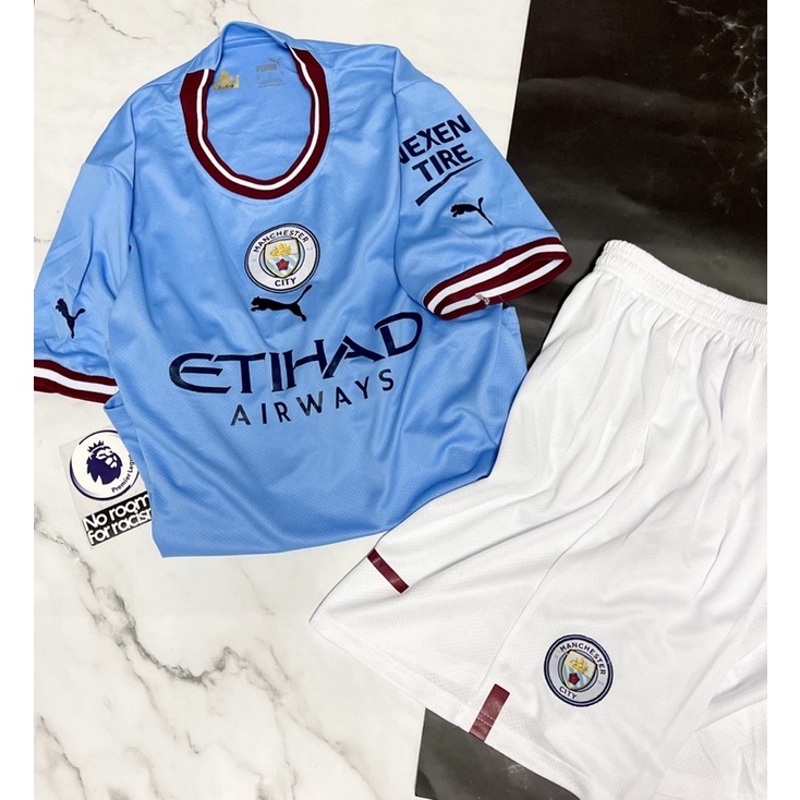 Set Bộ quần áo bóng đá thể thao nam nữ chất vải gai thái clb manchester city mc áo xanh quần trắng mùa giải 2022 2023