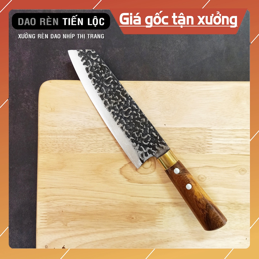 Dao Thái Lọc Thịt Mũi Vát Thép Nhíp Ô Tô Dập Vân 2 Mặt - Cán Cẩm Chỉ Khâu Đồng