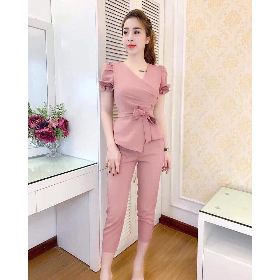 Đồ Bộ Cát Hàn Nữ Tay Bồng Eo Thắt Nơ Thanh Lịch Cho Nữ Đi Làm, Đi Chơi | BigBuy360 - bigbuy360.vn