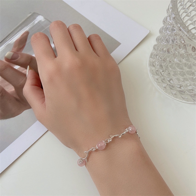 Lắc Tay Khoá Rút Charm Đá Hồng - Vani Store [TS000590]