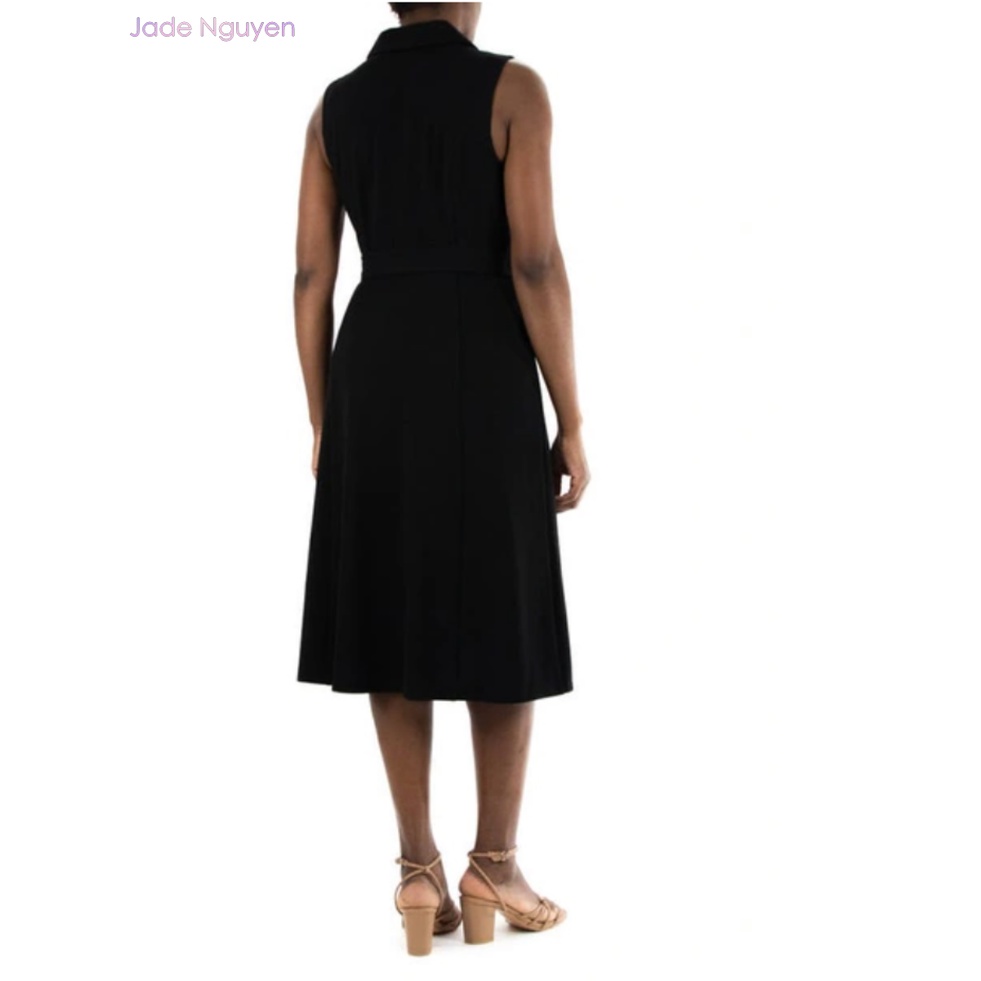 Đầm midi đính nút phía trước, đầm midi thắt eo không tay - N3