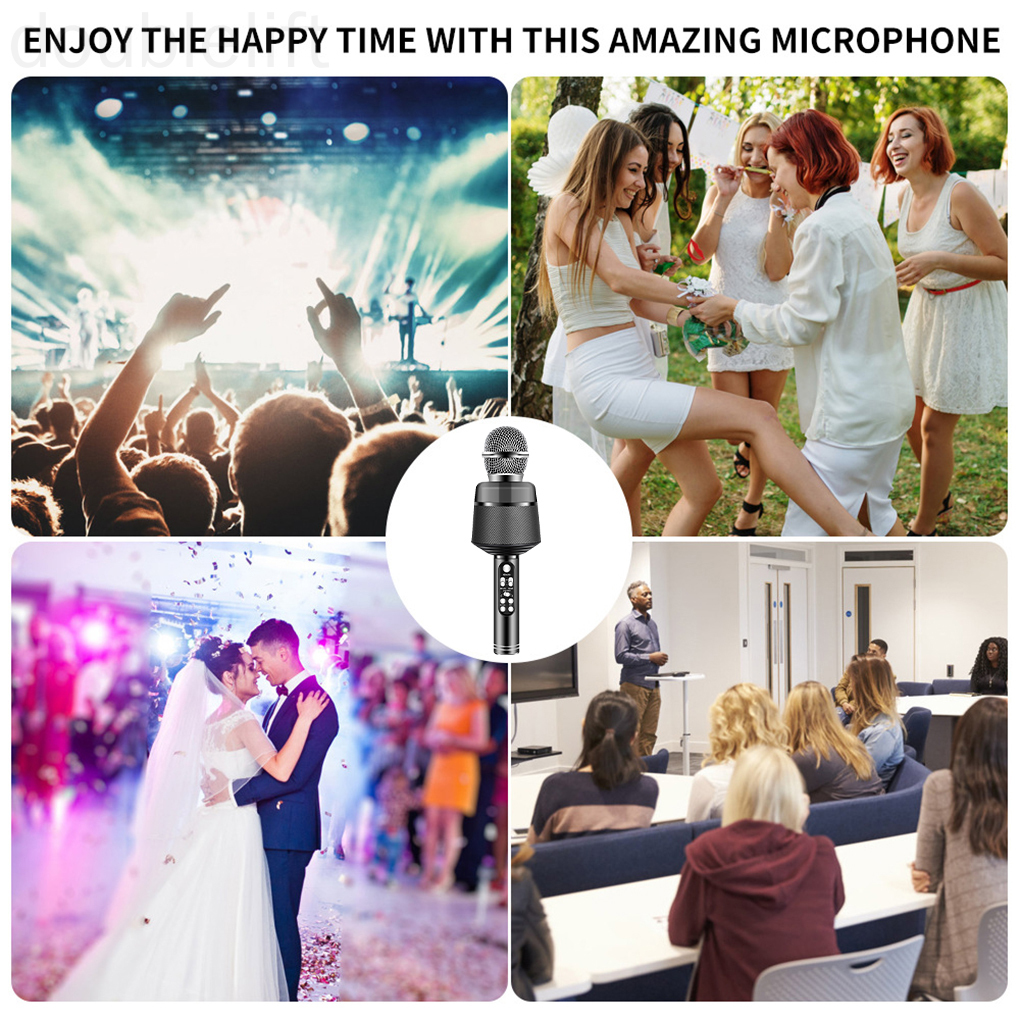 Bộ Micro Hát Karaoke Không Dây Có Đèn Led Kết Nối Bluetooth V5.0