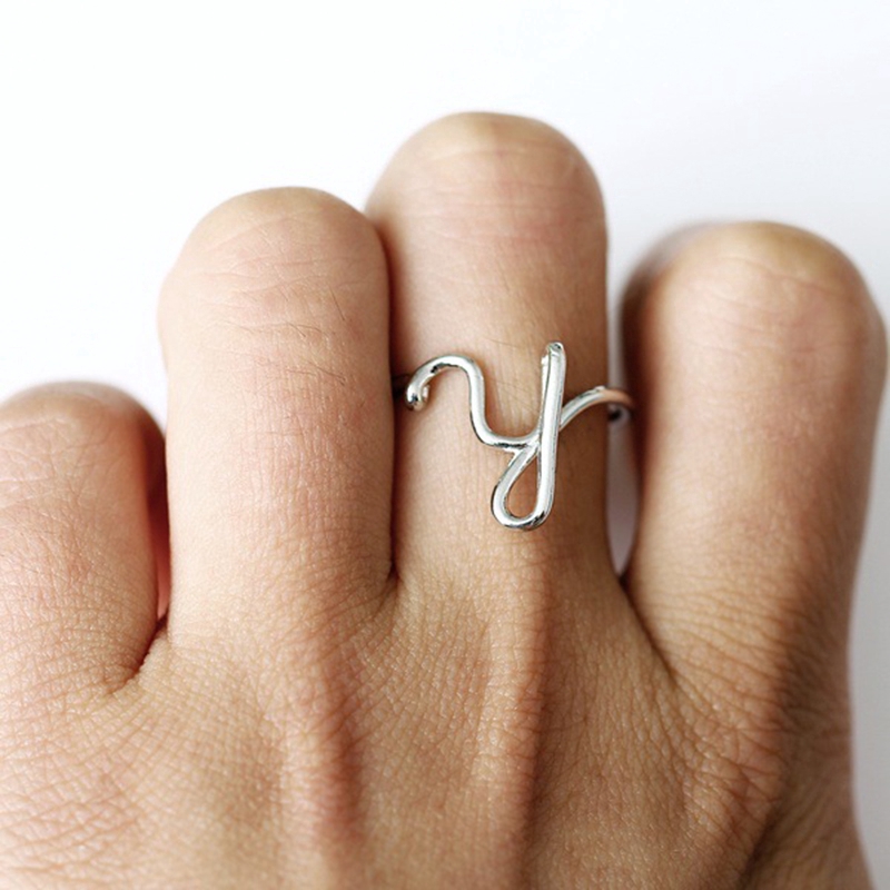 [Mã FASHIONT4MA2 giảm 10K đơn 50K] Ring Simple English Letter Motif for Couples / Men / Women 1Pcs