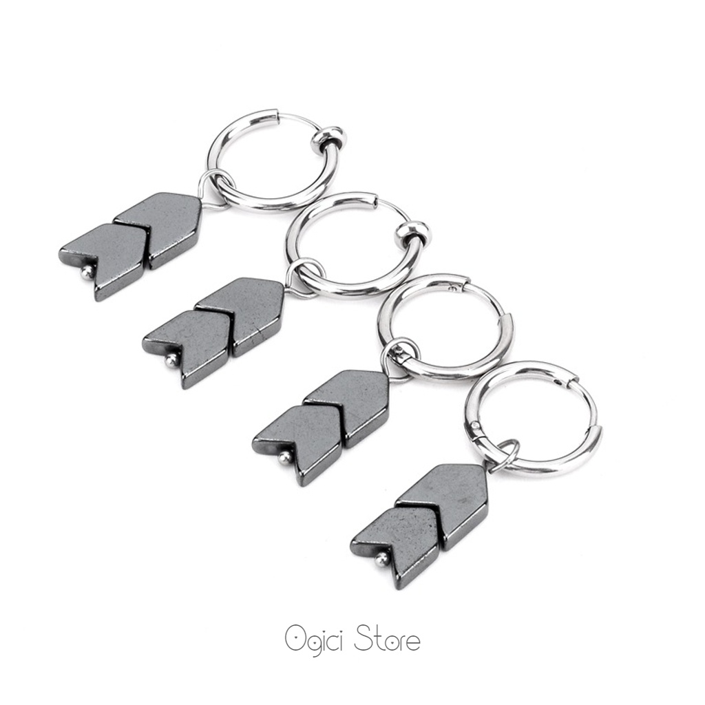 Bông tai, Khuyên tai nam nữ thép không gỉ dáng tròn thả hình mũi tên độc đáo, Cá tính, Unisex, 1 chiếc