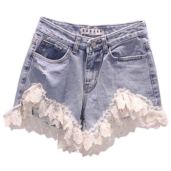 Bán Chạy!F &amp; X Quần Short Denim Viền Ren Cá Tính Thời Trang Mùa Hè Hàn Quốc 2022 Có Túi Phối Ren Phong Cách Hàn Quốc Cho Nữ