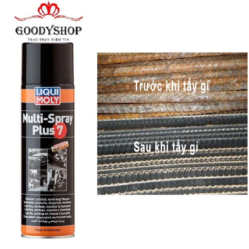 Chai xịt tẩy gỉ sét, bôi trơn đa năng Liqui Moly Multi-Spray Plus7 mã 3305 500ml GOODYSHOP