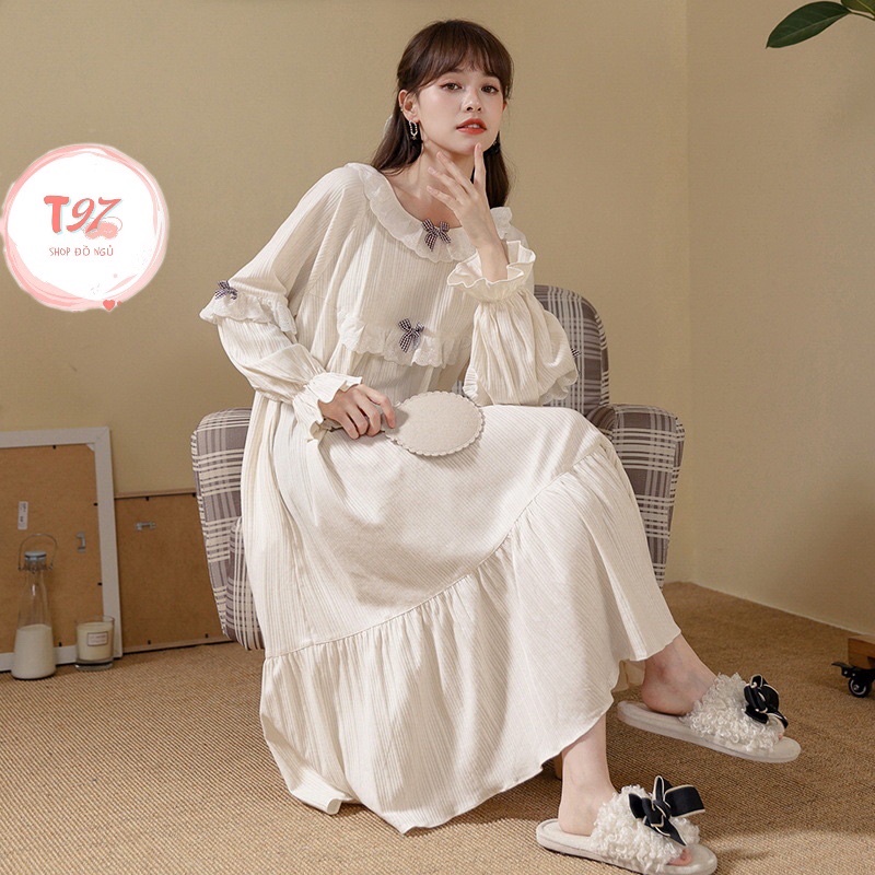 Đầm Ngủ Dáng Xuông T97 Váy Ngủ Mặc Nhà Phong Cách Tiểu Thư Chất Liệu Cao Cấp