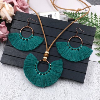 Set cặp bông tai + Vòng cổ boho màu đỏ/xanh/vàng