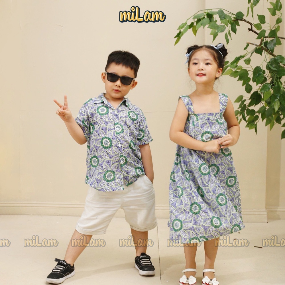 Áo sơ mi hoa lá đi biển cho bé trai MILAM style Hàn Quốc chất thoáng mát cho mùa hè