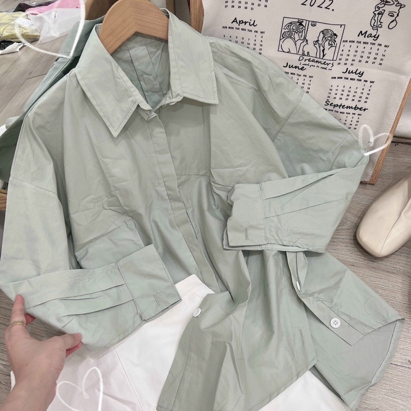 Set áo sm xanh + chân váy trắng