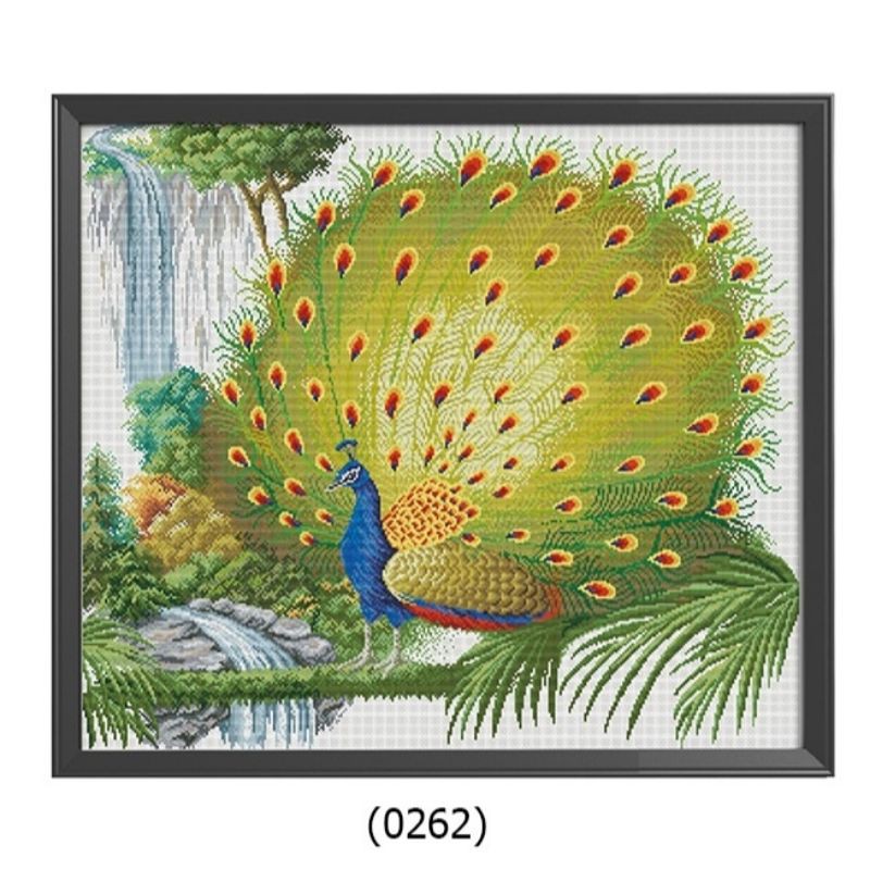 Tranh thêu chữ thập chim công chưa thêu kt 86*76cm