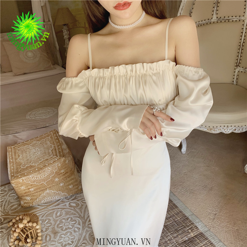 ( Mingyuan ) New style long-sleeved dress mid-length fishtail skirt