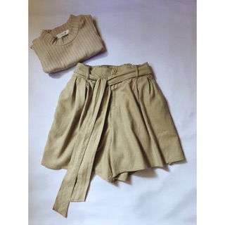 Quần short linen giả váy cột dây