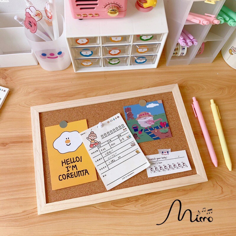 [Kèm ghim+dây treo+móc treo+ sticker] Bảng ghim bần gỗ ghim ghi chú, tranh ảnh, postcard decor bàn học, bàn làm việc