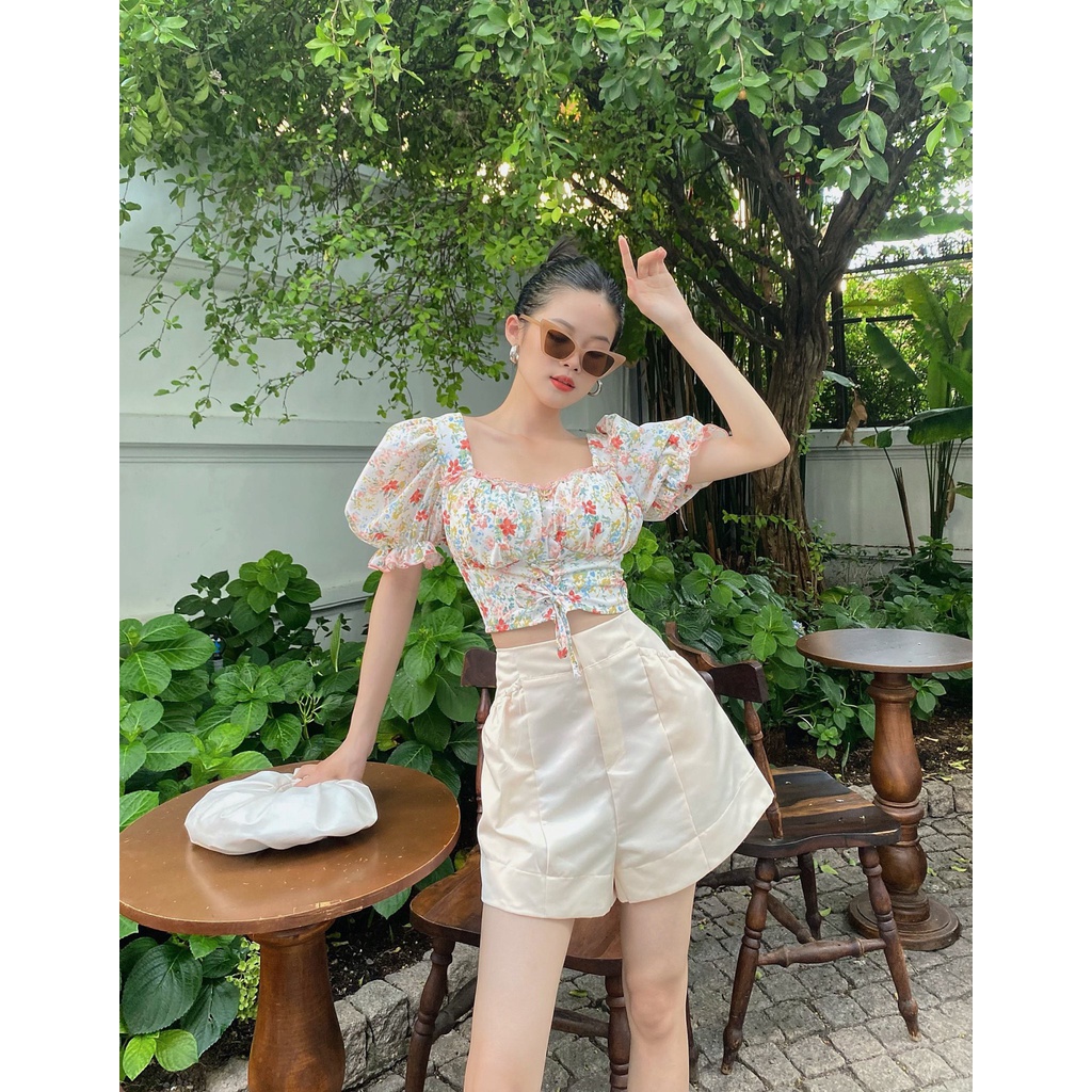 set quần short nữ áo croptop kiểu quần đùi áo kiểu áo croptop áo croptop kiểu áo croptop tay phồng