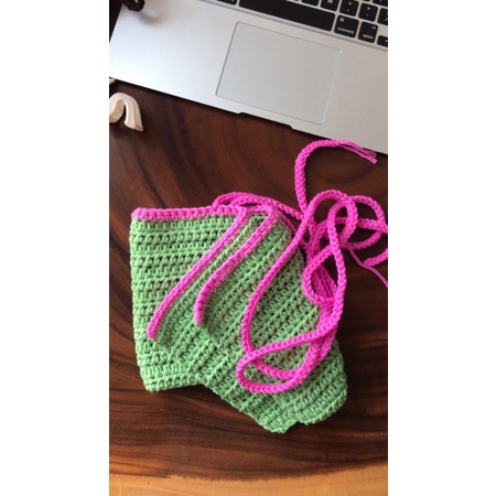 JAY TOP  - áo len móc handmade phối viền màu dây đan chéo lưng