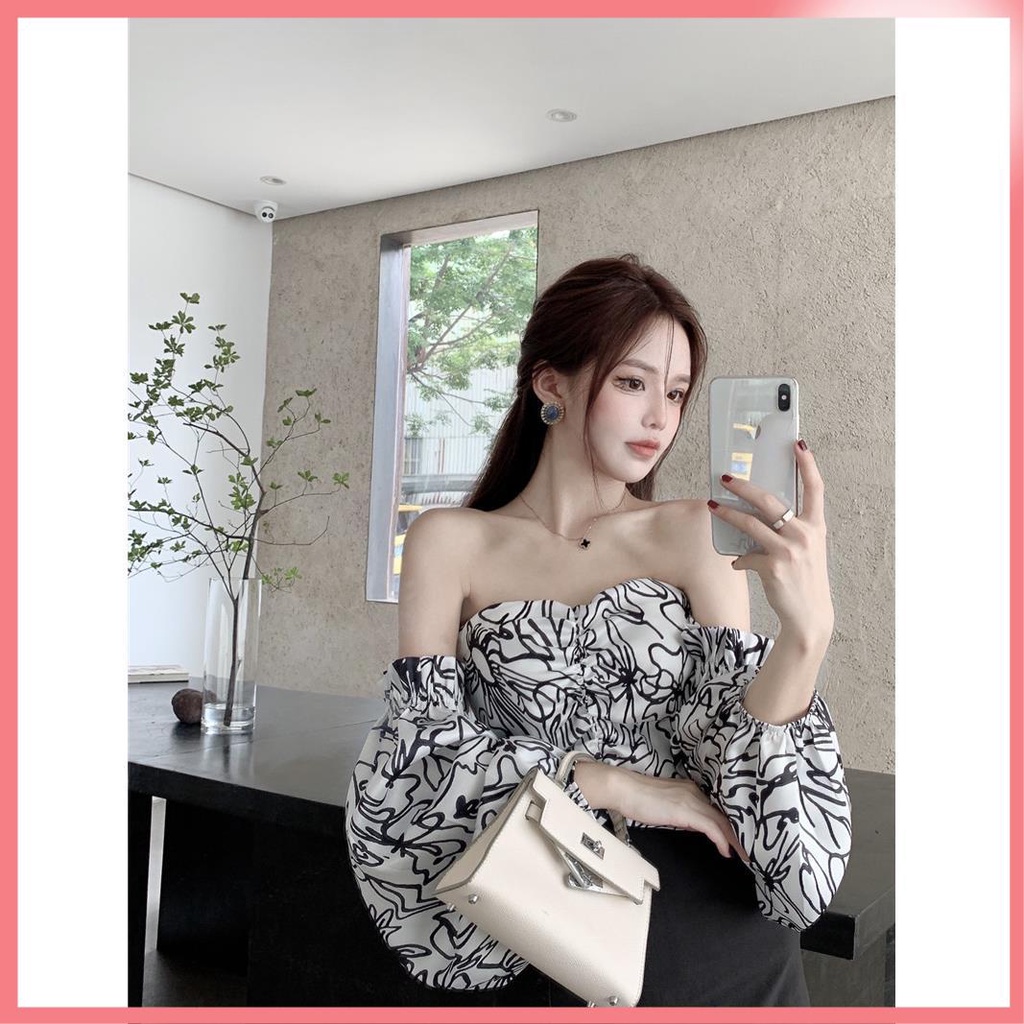 áo khoác croptop nữ bigsize cardigan croptop Áo sơ mi tay phồng cổ điển kiểu Pháp áo sang trọng ngang vai dành cho thiểu số cảm giác thiết kế mẫu mới đầu xuân 2022 nữ