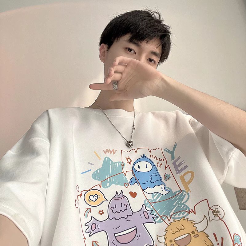 Áo Thun Dáng Rộng In Họa Tiết Hoạt Hình Phong Cách Hip Hop Thời Trang Mùa Hè Cho Nam Và Nữ Size M-5XL