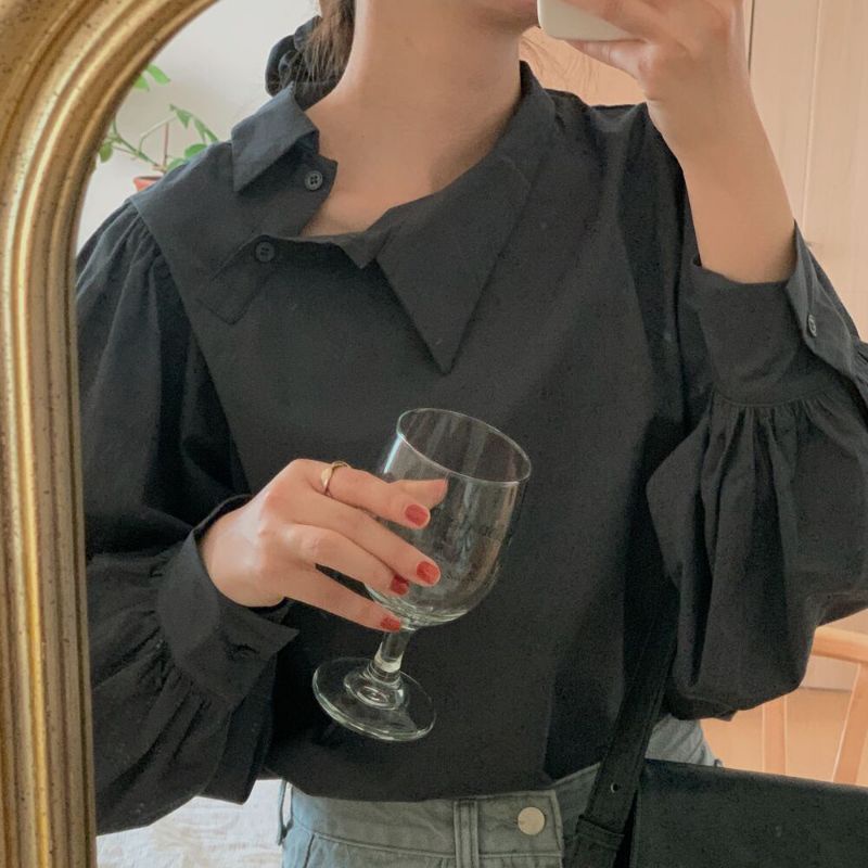 (SẴN) Áo sơ mi cổ lệch phong cách Hàn Quốc