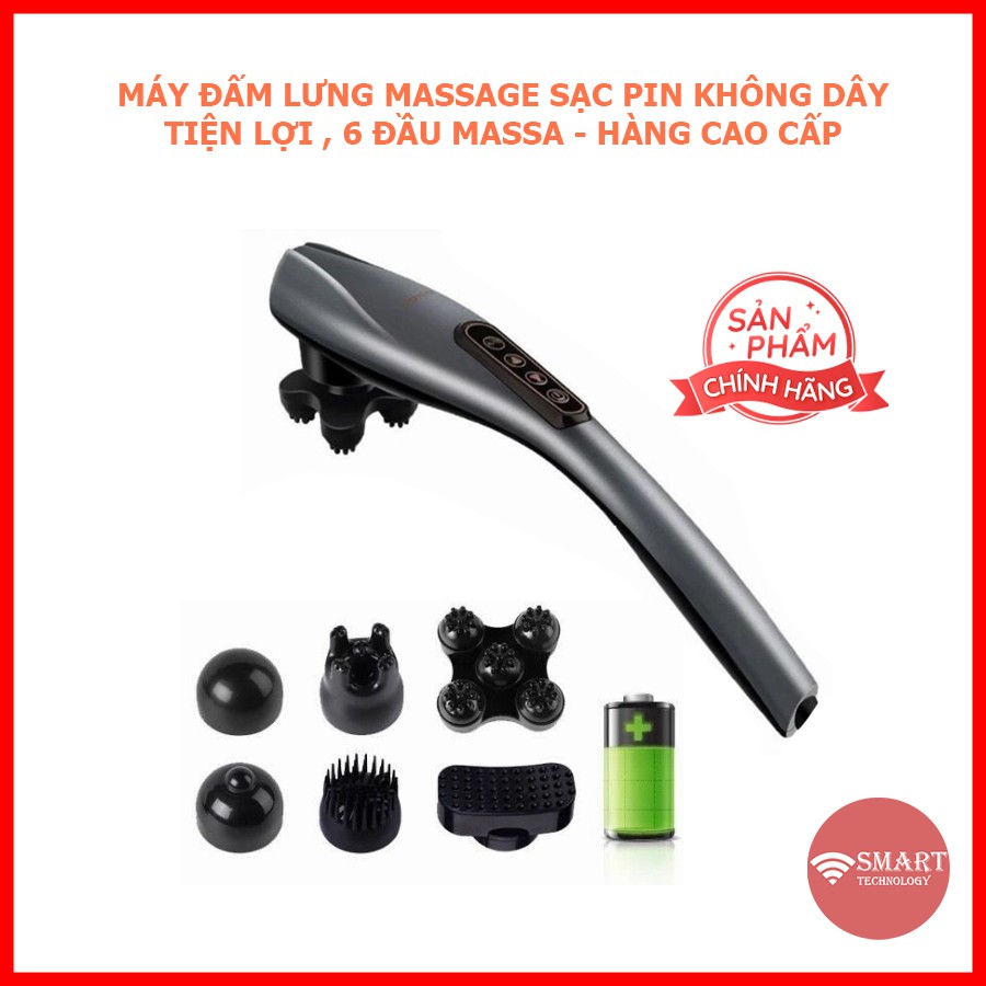 MÁY MASSAGE ĐẤM LƯNG CẦM TAY SẠC PIN KHÔNG DÂY 6 ĐẦU PHIÊN BẢN MỚI NHẤT 2021 BH 12 THÁNG