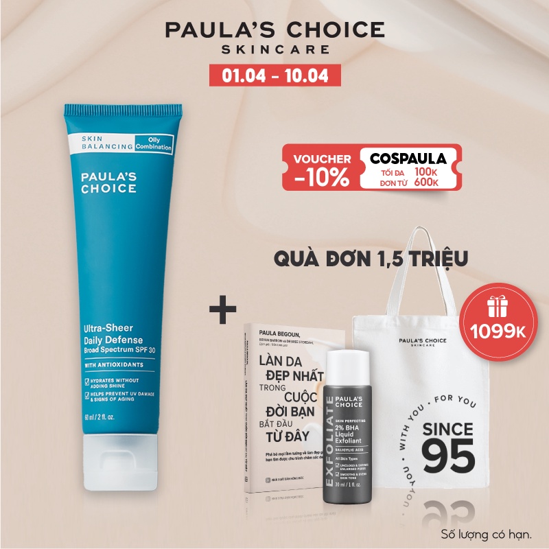 Kem chống nắng Cân Bằng tiết dầu thừa Paula’s Choice Skin Balancing Ultra - Sheer Daily Defence SPF 30 - 60ml 1560