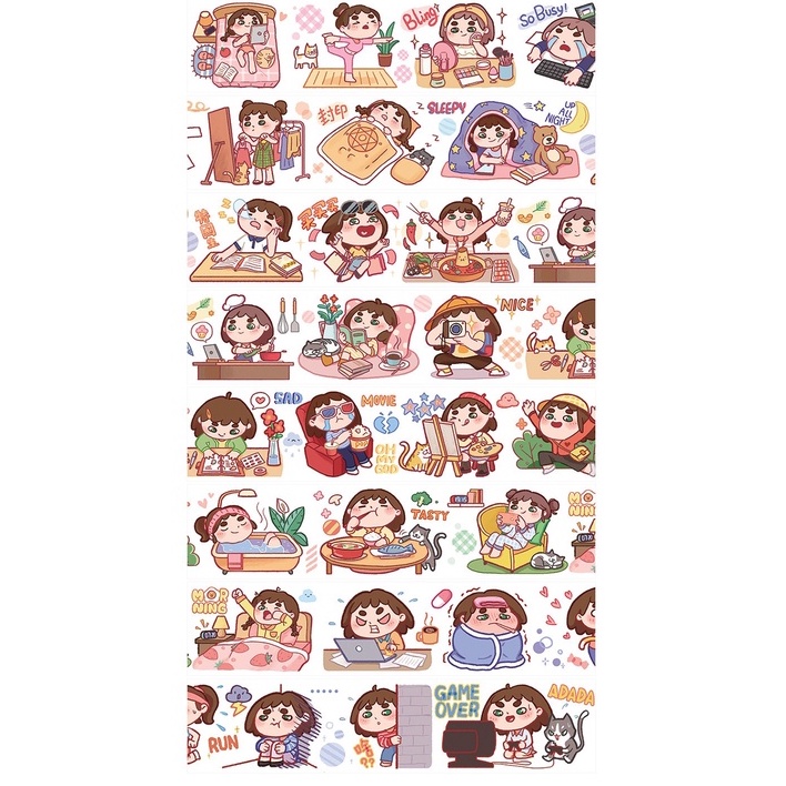 [Chiết] Washi tape mã CB023 4x140cm, băng keo dán trang trí họa tiết chibi Mono_box