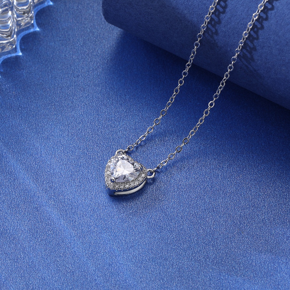 PANDORA Vòng cổ Bạc 925 Mặt Trái Tim Đính Đá Cz Thời Trang