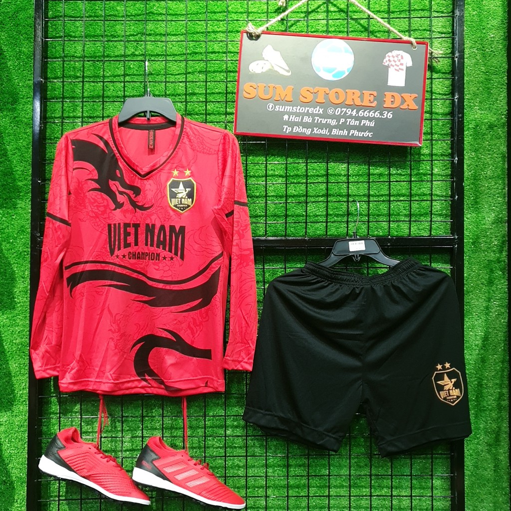 VN Rồng Đỏ Tay Dài- Áo Bóng Đá Thun Thái Lạnh Cao Cấp