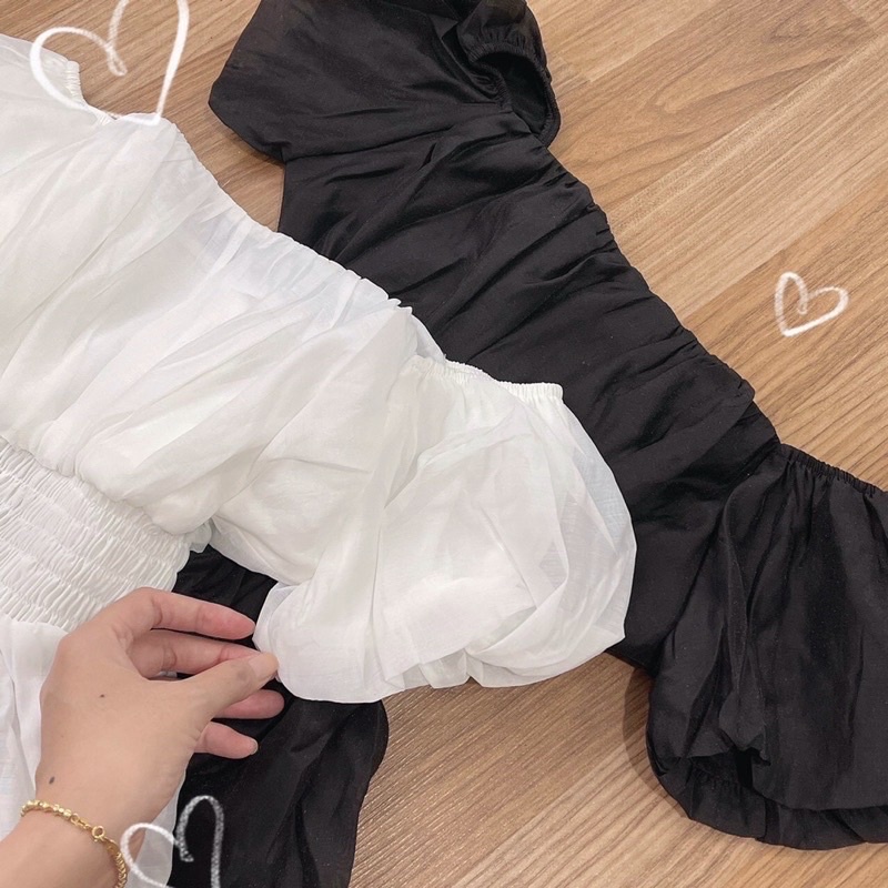 ÁO TRỄ VAI BỒNG NHÚN EO KÈM ẢNH THẬT B17