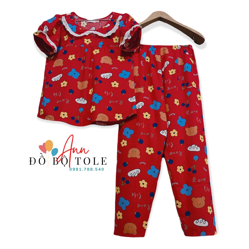 [ ĐỒ BỘ TOLE ] Tay ngắn quần dài cổ sen phối ren ( 45-72kg) | BigBuy360 - bigbuy360.vn