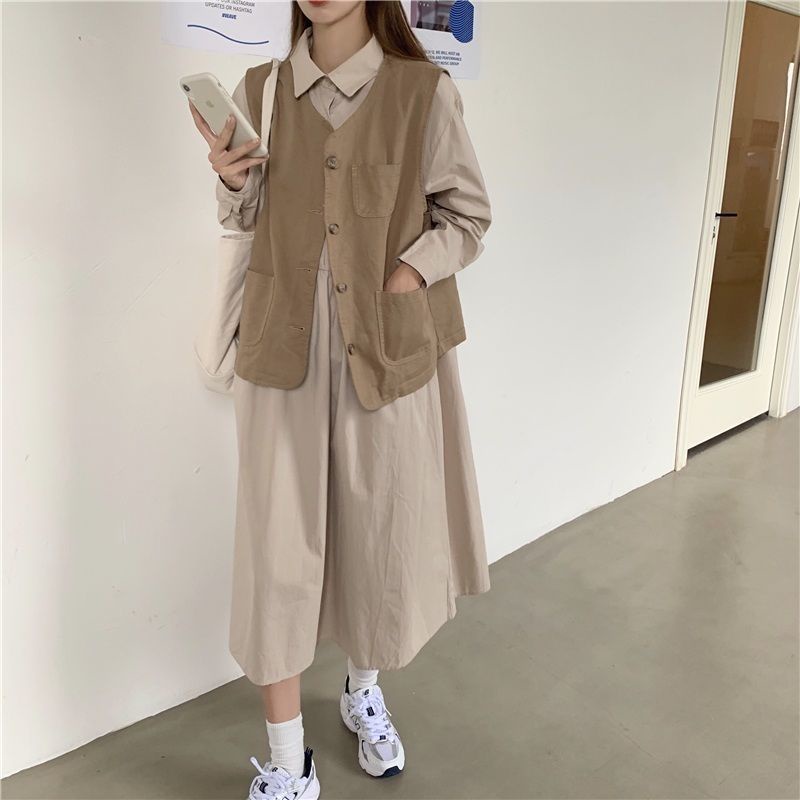 Set Đầm Và Áo Khoác Không Tay Thiết Kế Mới Xinh Xắn Thời Trang Dành Cho Nữ