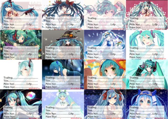 Nhãn vở anime hatsune miku 1 tờ 16 nhãn vở