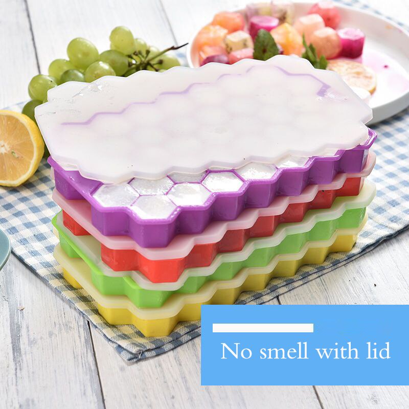 Khay Làm Đá Viên Hình Tổ Ong Bằng Silicone Cấp Thực Phẩm Có Thể Tháo Rời Kèm Nắp Đậy Cho Nhà Bếp