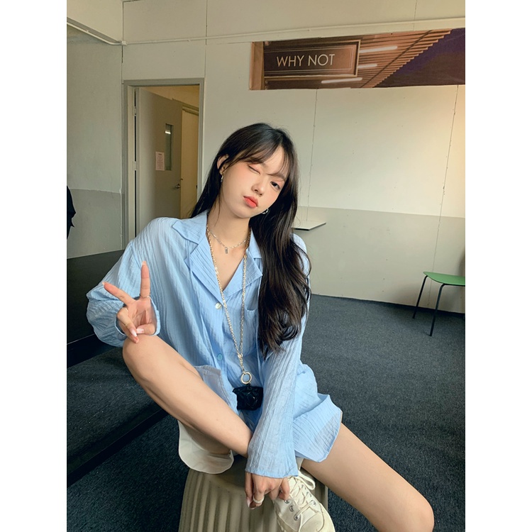 Áo sơ mi SUXI kiểu tay dài màu trơn thiết kế thanh lịch