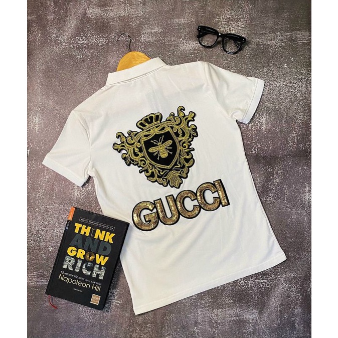 ÁOTHUN NAM TRỤ KIM SA GUCCI, ÁO THUN NAM CỔ BẺ ĐÍNH KIM SA