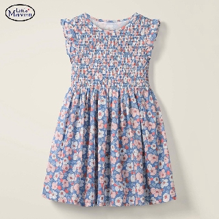 Váy bé gái Thương Hiệu Little Maven Smock hoa màu xanh cho bé 2-7 tuổi