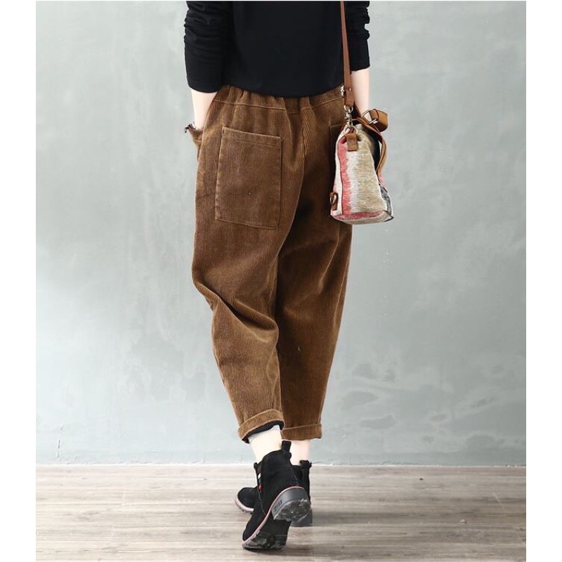 Quần baggy nhung lưng thun màu tây | BigBuy360 - bigbuy360.vn