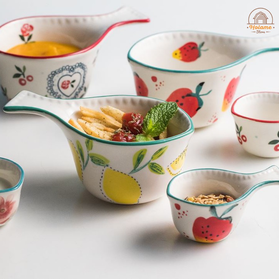 Bát ăn dặm hình cá , thố sứ có tay cầm bằng sứ Holame