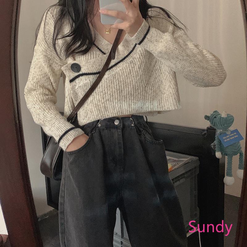 Áo khoác cardigan dệt kim cổ chữ V phong cách thời trang nữ