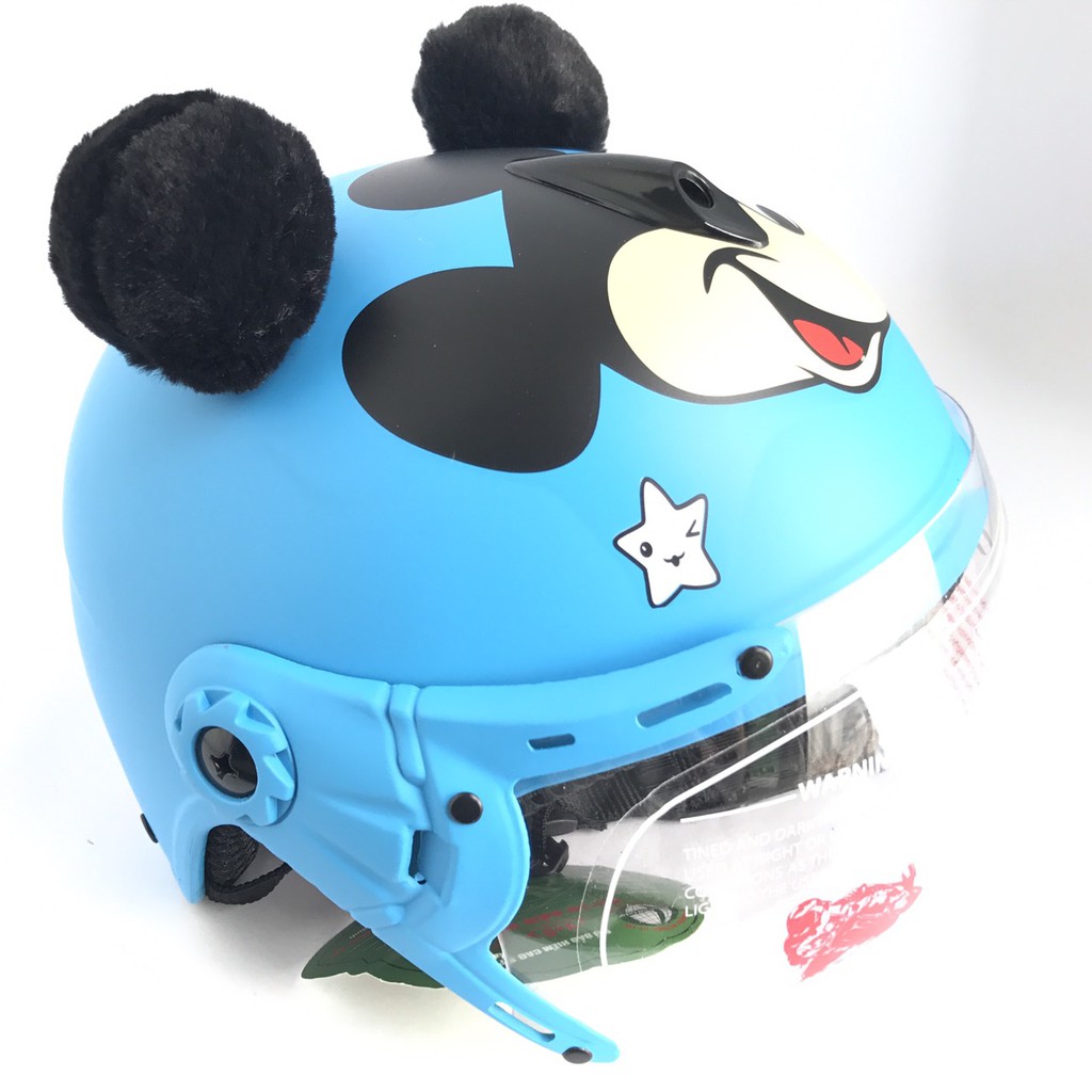 Mũ bảo hiểm trẻ em có kính V&amp;S Helmet Chuột Mickey xanh dương