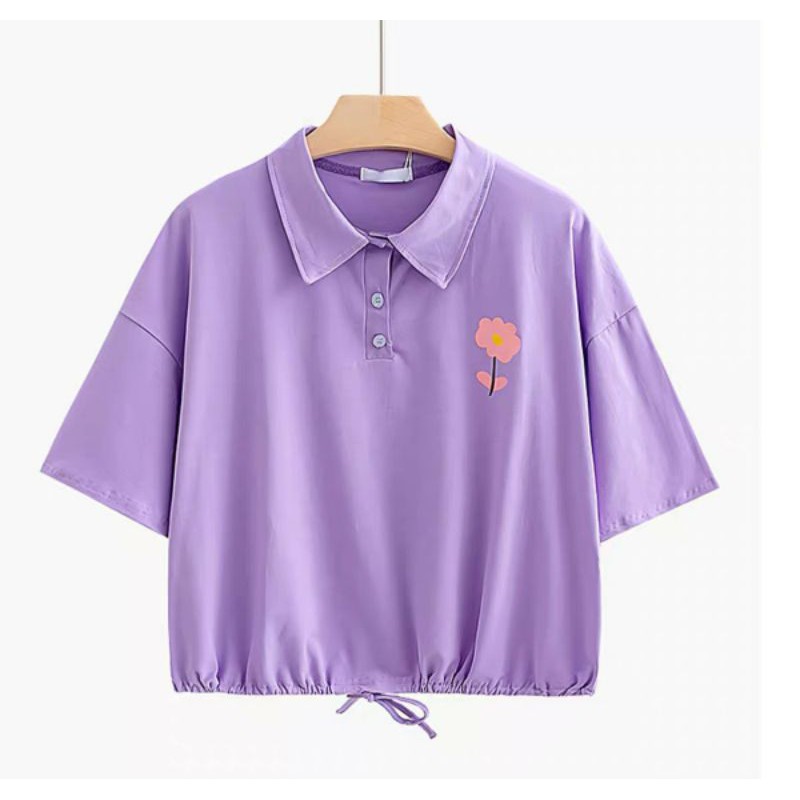 ÁO THUN POLO CROPTOP NỮ IN HOA FROM RỘNG CHẤT COTTON ĐẦY MỊN (CÓ ẢNH THẬT )