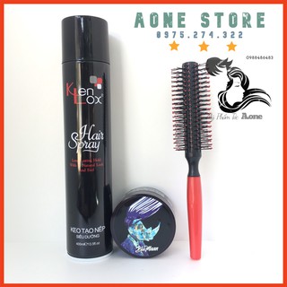 COMBO Gôm Xịt Tóc Kenlox  Siêu Thơm + Sáp Vuốt Tóc  BluMaan Styling Meraki (Bản Tê Giác Xanh ) + Lược Tạo Phồng