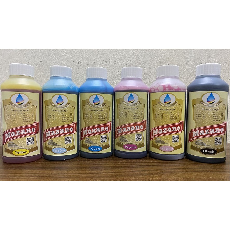 MỰC IN PHUN MÀU PIGMENT UV MAZANO CHỐNG NƯỚC, KHÔNG Bay Màu . Bộ 6 màu cho máy in phun Epson