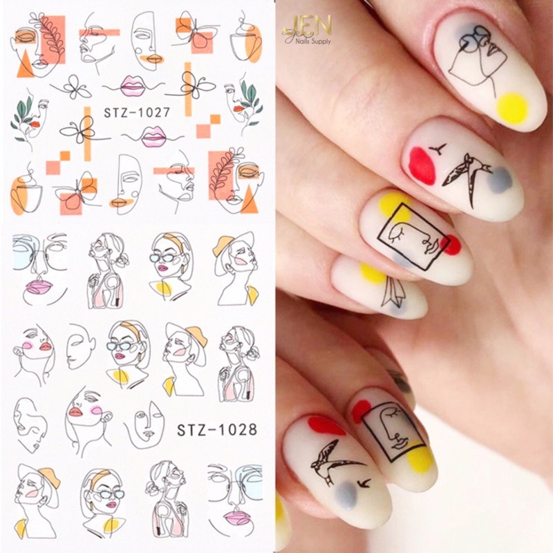 Sticker nước dán móng vẽ nét-Set 4 tấm