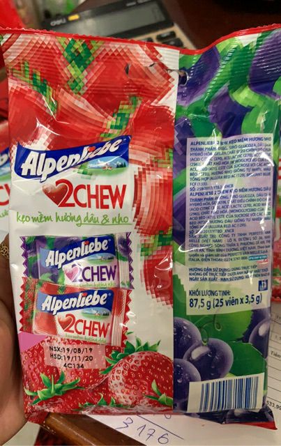 Kẹo mềm alpenliebe 2chew hương dâu &amp; nho 87.5g và 227.5g