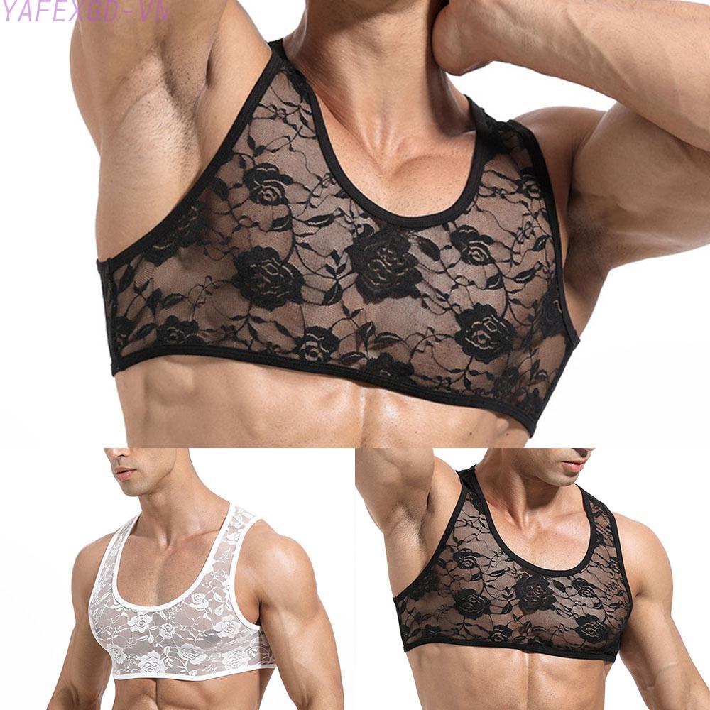 Men Fashion Crop Top Patchwork Sheer Sexy Short Sleeve T Shirt Streetwear Vest【HOT SALE】